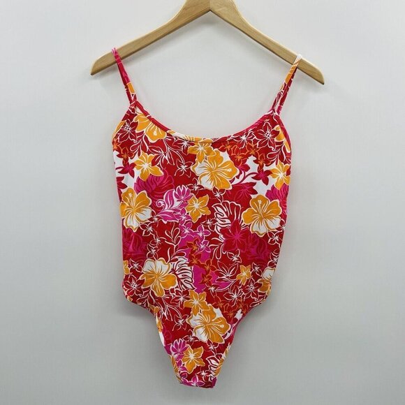Roxy Juniors Size XL Sea Spray Hibiscus Printed One Piece Swimsuit Red $110 2588 - Picture 3 of 7